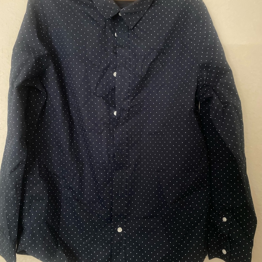 H&M Dark Blue Button Down Shirt with White Dots